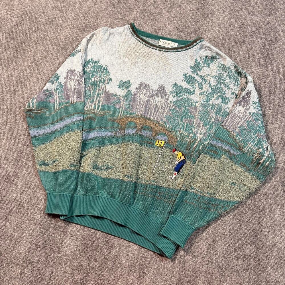 Vintage 90s St. Croix Knit Golfing AOP Sweater